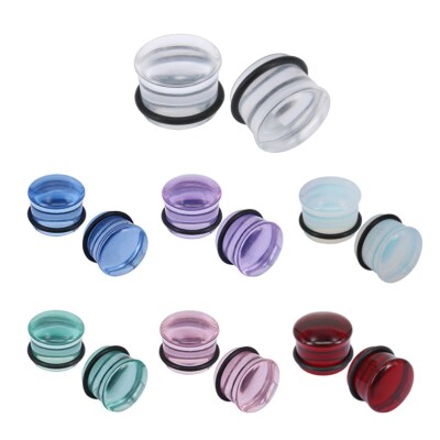 1 Pair 5-16mm Translucent Glass Ear Plugs Single Flared Flesh Tunnels ...