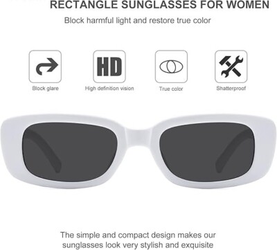 White Rectangle Sunglasses UV400 Retro Retro Y2k Fashion  display picture 3