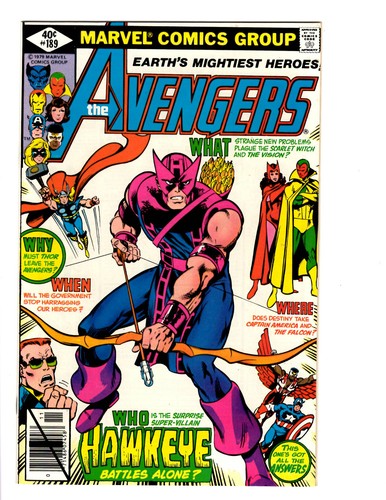 AVENGERS #189 - NOVEMBER 1979 - HIGH GRADE BRONZE AGE - HAWKEYE BATTLES ALONE