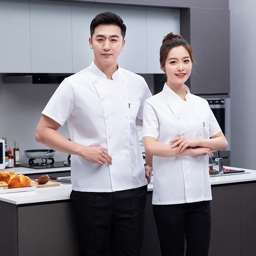 Unisex Short Sleeve Chef Coat Jacket Kitchen Work Uniform Restaurant Cook Top - Picture 4 of 15