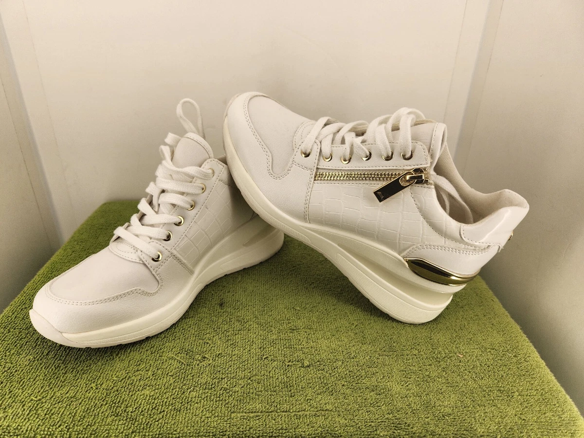 Aldo Adwiwiax Women s Wedge Sneakers Size 6 White Lace up with