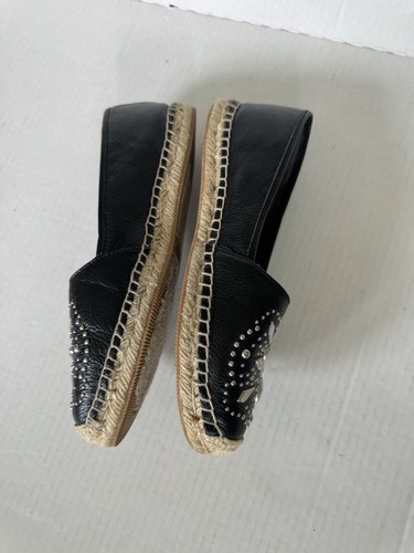 Brighton Jett Black Leather Silver Studded Toe Slip On Espadrille Loafer Women 8 - Picture 3 of 7