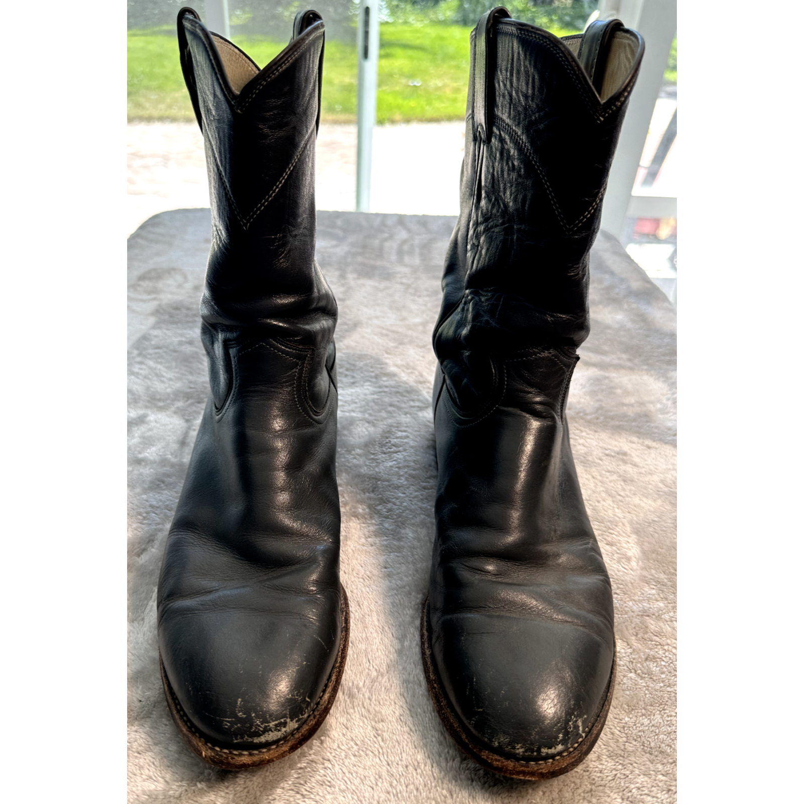 Justin Boots 3025 Gray Leather Pull-On Cowboy Boots for Men Size 9D Western Style