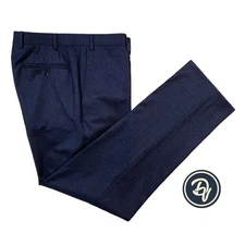 Mint! 34 X 31 Canali 1934 Solid Navy Blue Flannel Knit  Wool Trousers Made Italy