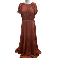 Azazie Dress Womens C Rust Ruffle Sleeve Maxi Bridesmaid Formal Modest Fit 12/14