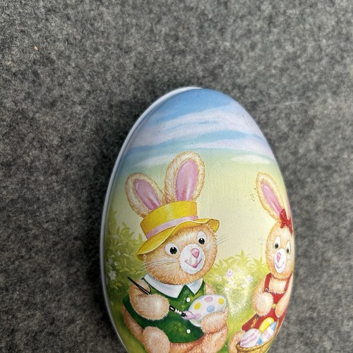 Vintage Russ Berrie Bunny Easter Egg Tin Container 4910A - Made in Hong Kong - Picture 3 of 23