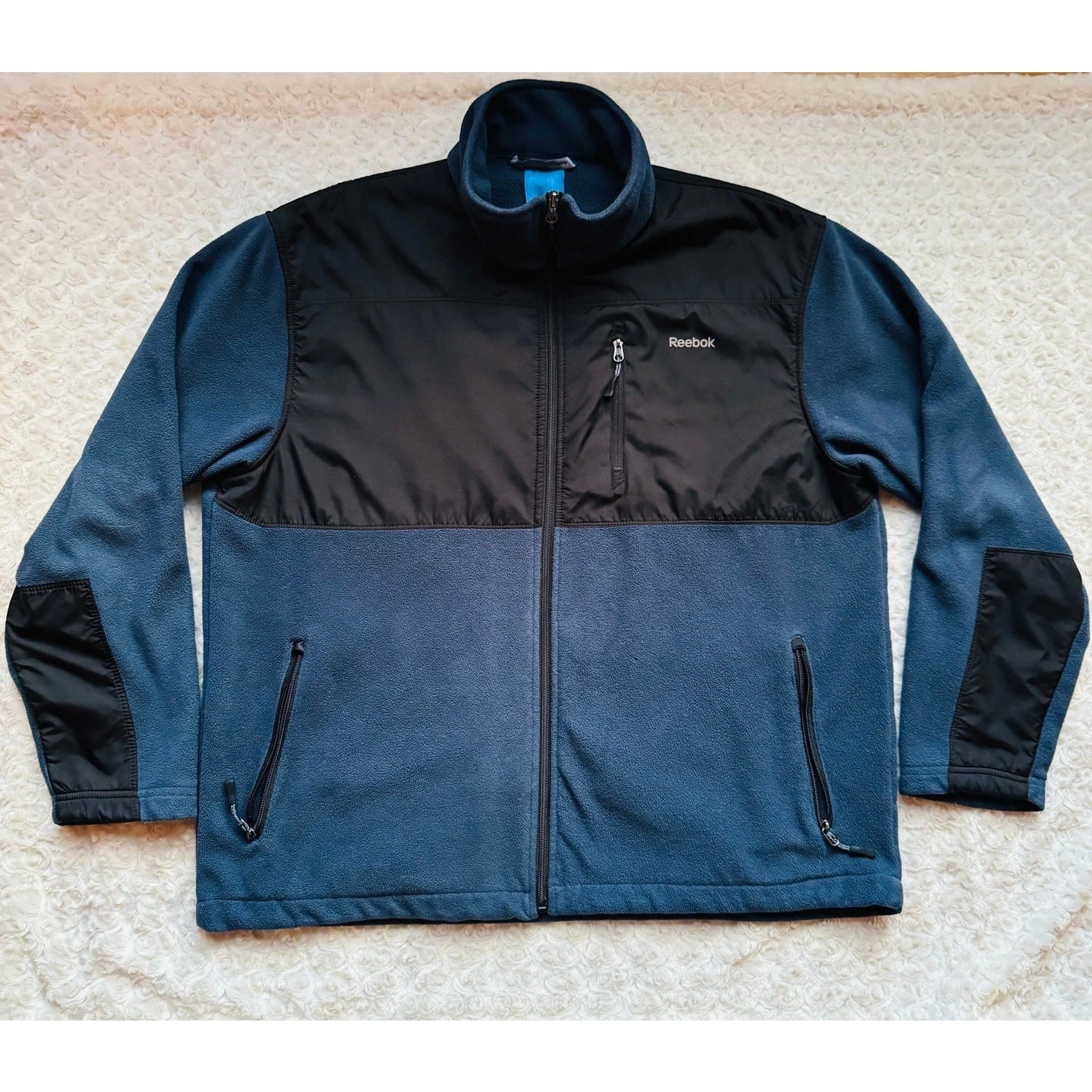 Reebook Mens Blue Black Full Zip Fleece Jacket Size XL