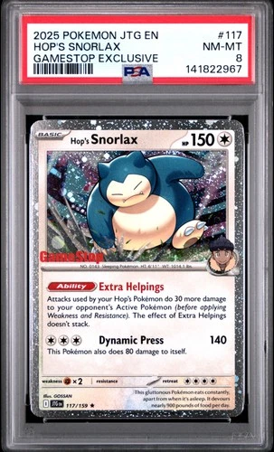 2025 POKEMON JTG EN-JOURNEY TOGETHER GAMESTOP EXCLUSIVE #117 HOP'S SNORLAX PSA 8