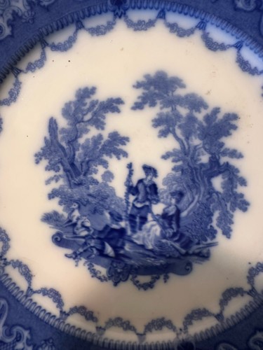 Doulton Watteau Antique Dinner Plate Flow Blue 10 3/8" Excellent Condition 1880s - Picture 6 of 8