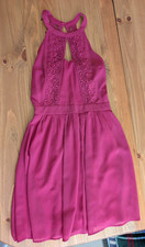 Doe & Rae Halter Dress Magenta Berry Lace Bodice Flowy Skirt Women’s Size Small
