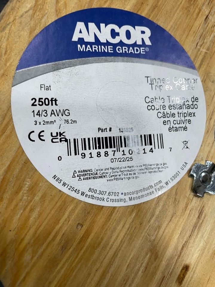 ANCOR Marine Grade 250 ft 14/3AWG Tinned Copper Triplex Cable, White ...