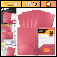 Pink Plastic 2 Pocket Folders with Prongs, Heavyweight Letter Size, 24 Pack