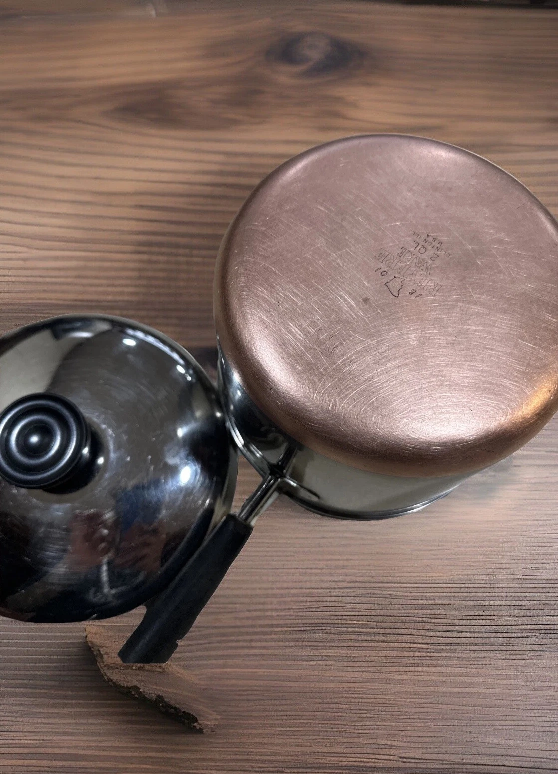 Vintage 1801 Revere Ware Copper Bottom Saucepan 2 Quart Clinton, Illinois Usa