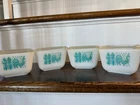 Vtg Set PYREX Amish Butterprint 501 Turquoise Rooster Refrigerator Dishes w Lids