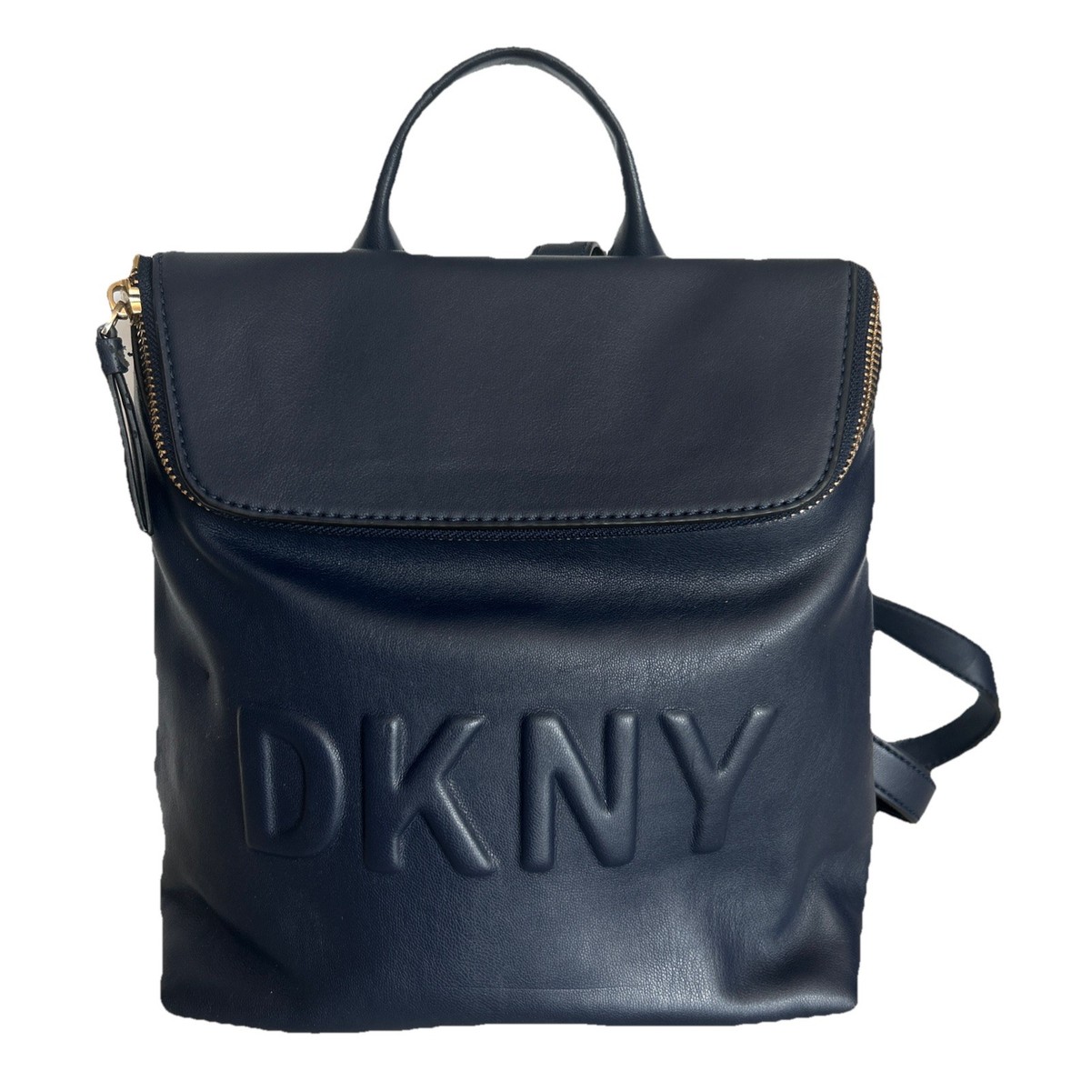 DKNY Navy Blue Faux Leather 3D Logo Small Backpack W/ Semi  display picture 2