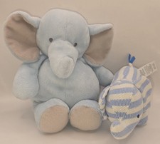 Carters Blue Elephant Rattle Plush Lot Of 2 Stuffed Animal Lovey