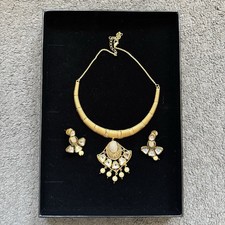 Kundan Choker Necklace Earrings Set Gold Pearl Crystal Indian Bridal Jewellery