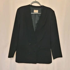 VTG Pendleton Double Breasted V Neck Collarless Black Virgin Wool Blazer Sz 14