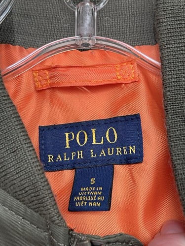 POLO Ralph Lauren Boys Bomber Jacket Size 5 Green Patches Military - Picture 5 of 6