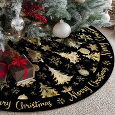 Merry Christmas Tree Skirt Collar 48 InchXmas Trees Snowflakes Soft Farmhouse
