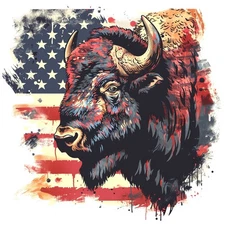 Patriotic Buffalo Flag  T shirt Heat Transfers Iron On  Lite Dark Fabrics 8x10