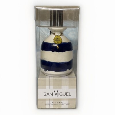 SAN MIGUEL Mystic Mist Essential Oil Reed Diffuser Blue Striped Be Kind Charm