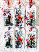 Cardinals Winter Vintage 6 Handmade Hang Gift Tags Ornaments Journals 581R