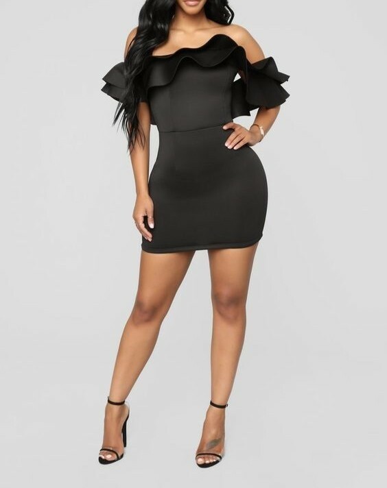 slim fit dress slacks Miss Circle Nadira Off Shoulder Fur Trim Mini Dress M main image 0