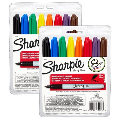 Sharpie Permanent Markers Fine Point Assorted Colors 8 Per Set 2 Sets
