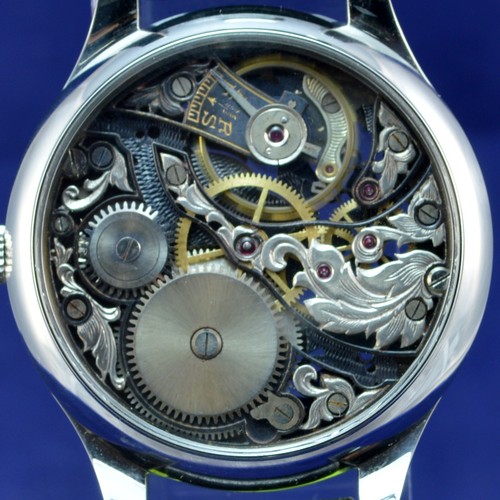 Alpina vintage movement. Souvenir skeleton wrist watch. Handmade dial - Picture 6 of 8