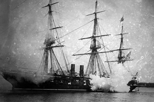 New 5x7 Civil War Navy Photo: Cannon Guns Firing from USS PENSACOLA Battle Ship