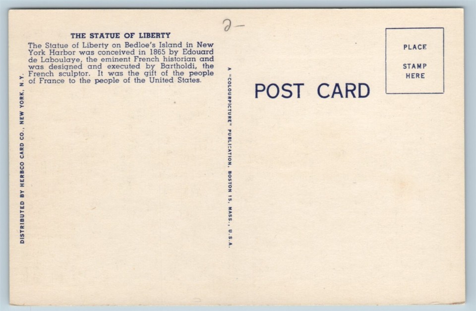 Postcard Statue Of Liberty Bedloe Island New York Harbor New York City