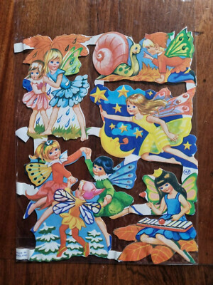 Alt Glanzbilder Oblaten Scraps vor 1960 MLP 69 made in England tanzende Elfen
