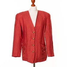 VINTAGE BARBARA SPEAR Womens Red Linen & Viscose Jacket Size 38 11548