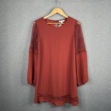 She Sky Dress Womens Small S Balloon Sleeve Mini Dress Boho Burnt Orange Lined