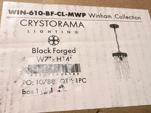Crystorama Lighting WIN-610-BF-CL-MWP Winham Light Pendant W 7” x H 14” Black - Picture 3 of 8