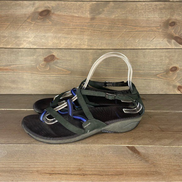 Merrell donna taglia 7 scarpe nere pelle cinturino outdoor sandali sportivi