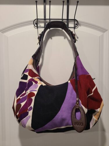 EMILIO PUCCI Women's Shoulder Bag Handbag Corduroy Leather Multicolor Authentic