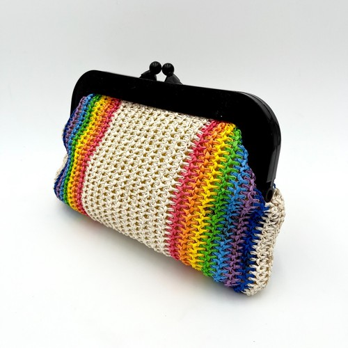 Vintage Raffi Rainbow Stripe Clutch Purse 1970s Hippy Handbag MCL Hong Kong - Picture 7 of 12