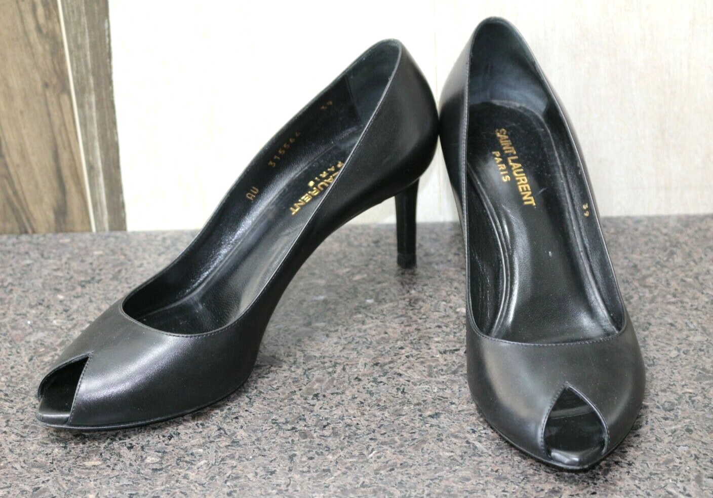 Indossato una volta! Scarpe décolleté YSL Saint Laurent classiche sexy tacco basso punta aperta nere 39