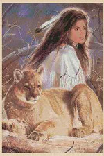 Native American Girl with Cougar Counted Cross Stitch Chart #3-278