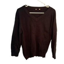 Men  s Size Medium V-Neck Sweater Solid Black Dark Green Long Sleeve Stretch