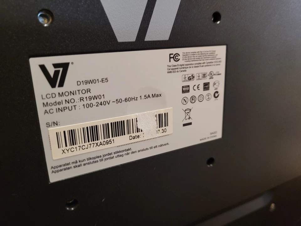 V7 R19W01-E5 19 Zoll Monitor 1680x1050 SXGA+ VGA Bildschirm - Bild 4 von 4