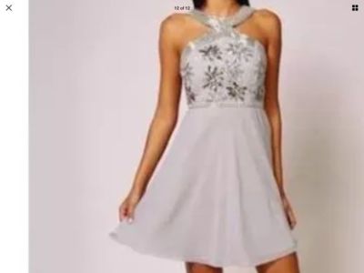 virgos lounge grey dress VIRGOS LOUNGE GREY SHORT SEQUIN SKATER DRESS ALL SIZES