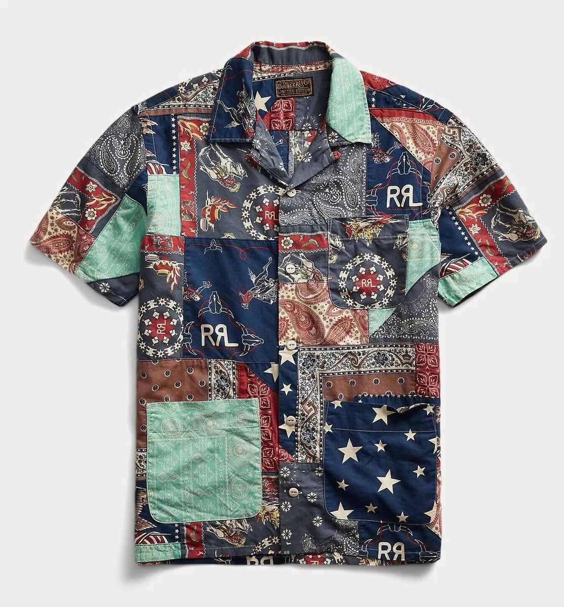 RRL Ralph Lauren Limited Edition Patchwork Western Camp Shirt Men Extra-Large XL