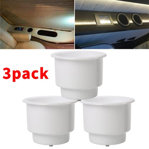 Lot De 3 Porte-Gobelets Encastrés Blancs - Avec Drain - Pour Table, Bateau, Voiture, Camping-car - Installation Facile