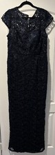  320 Adrianna Papell Women's Navy Cap-Sleeve Illusion Lace Gown Size 16