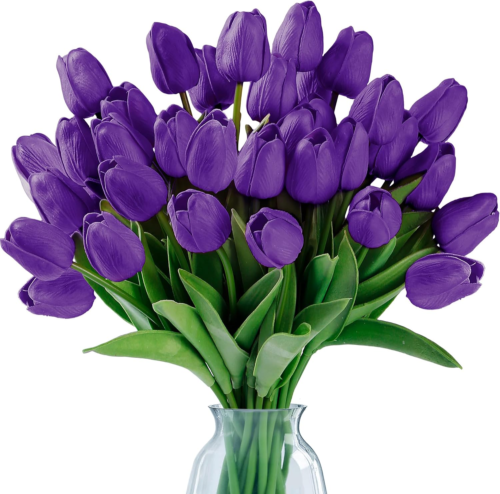 15 Pcs Fake Tulips Artificial Flowers Real Touch PU Faux Flowers Tulip Stems for