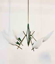 lampadario Ottone e vetro Mid Century  Space Age 1960.