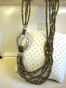 Vintage Italian Sterling Silver Boho Brown Gold Seed Bead Multi Strand Necklace